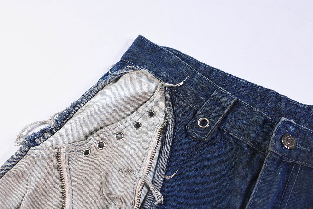 Heavyweight Washed Deconstructed Wide Leg Denim Jeans