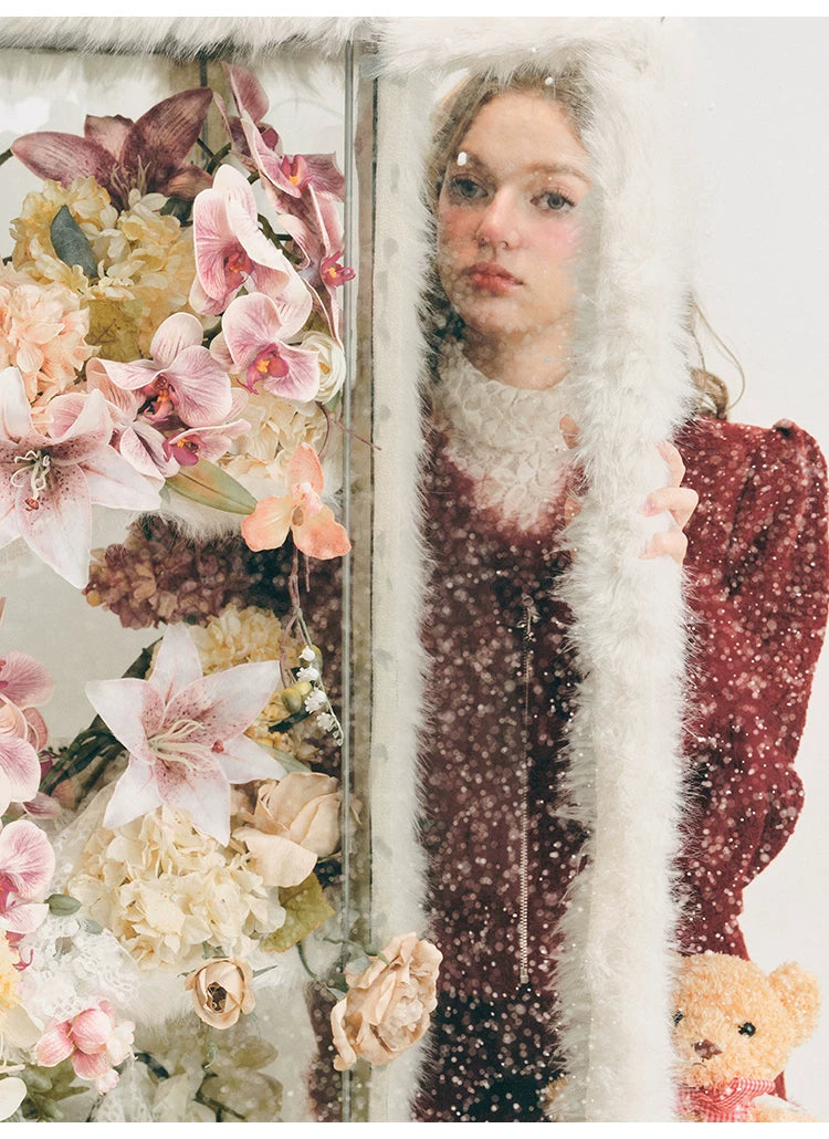 Fur Jacquard Zipper Jacket & Short Skirt Setup