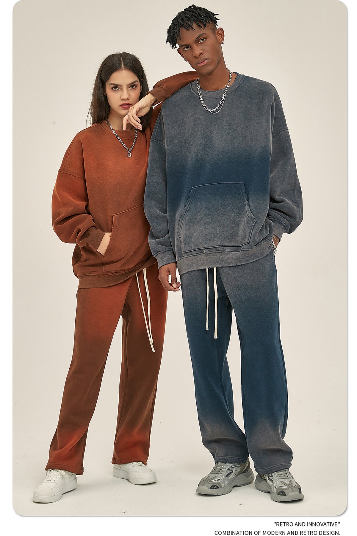 Fleece Lining Spray-dye Damage Oversize Sweatshirt