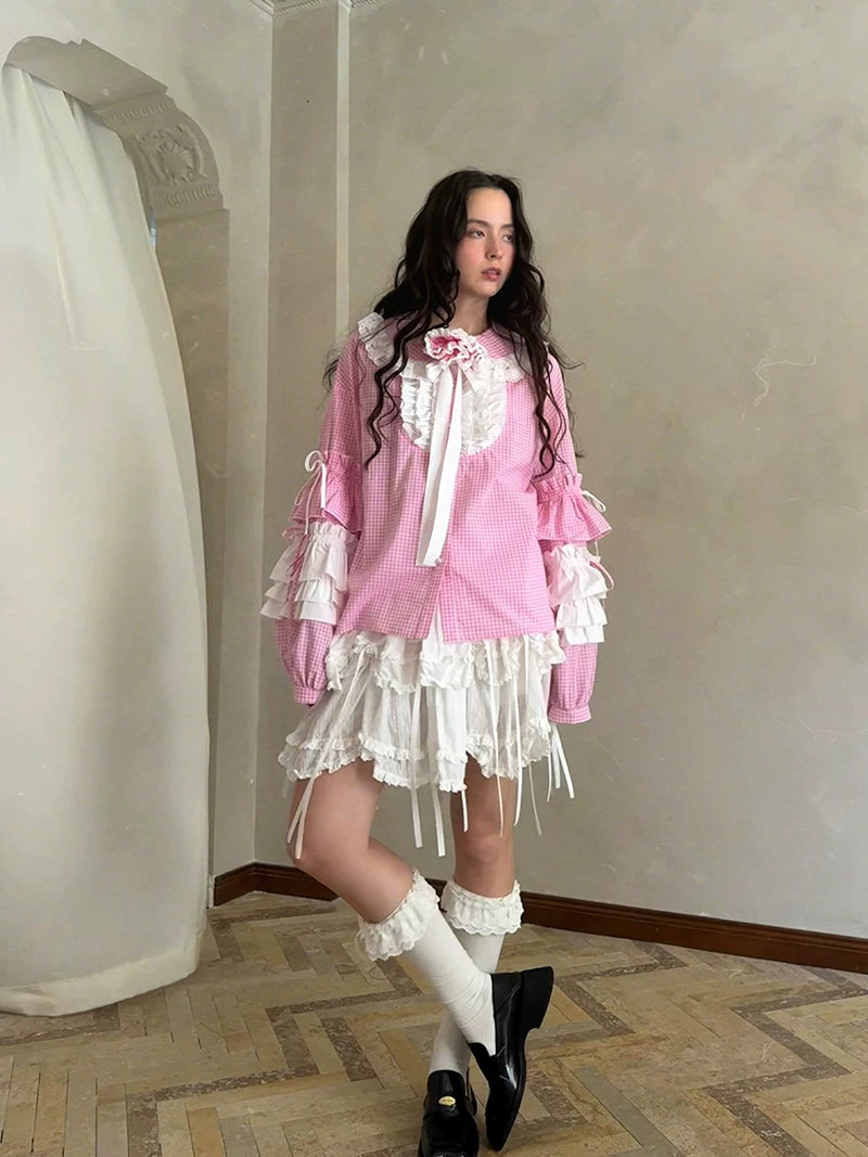 Bow Double-Layer Patchwork Half Skirt