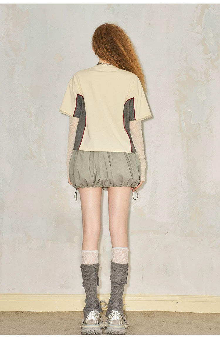 Bow Print V-Neck Short Sleeved T-Shirt