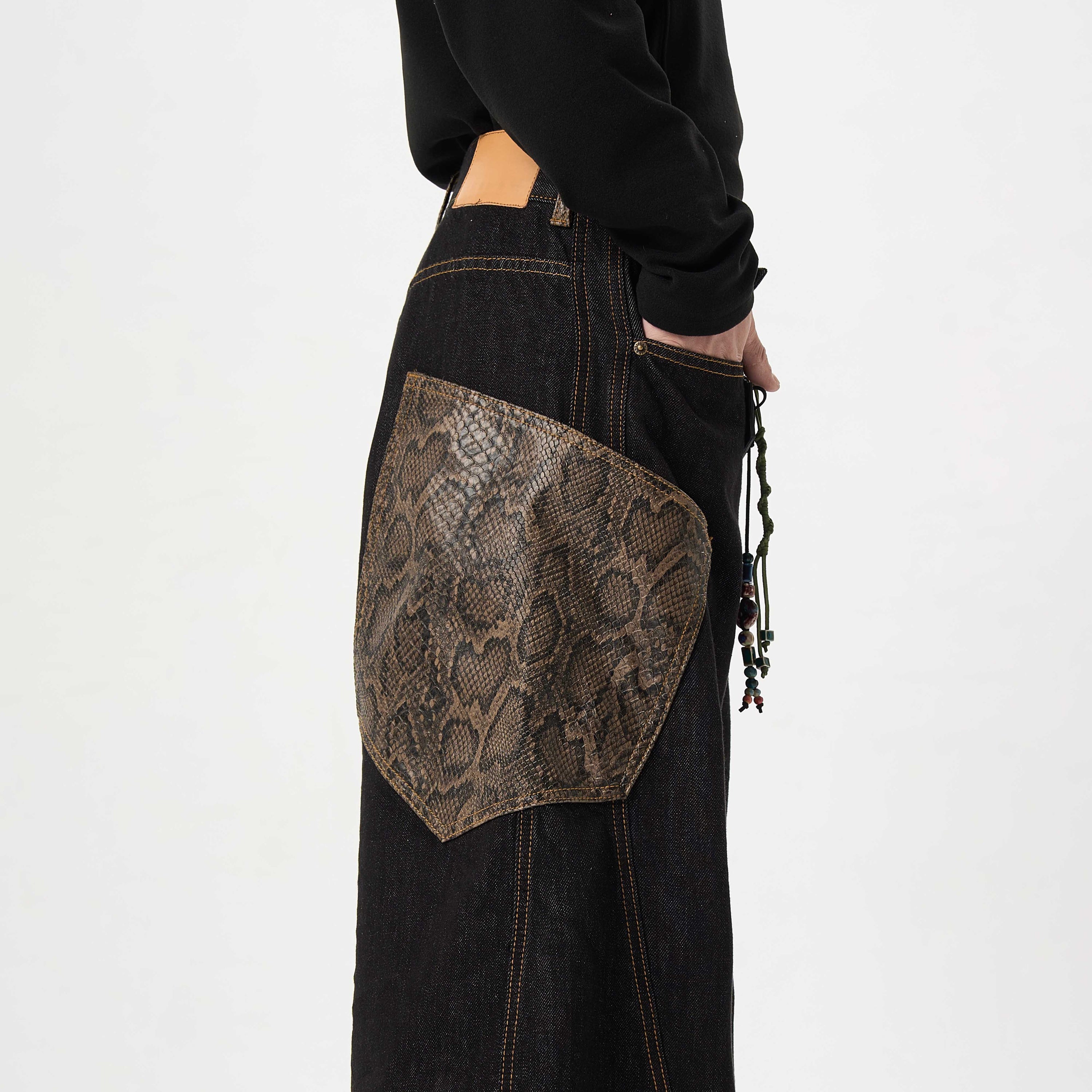 Snake Print Pocket Loose Jeans