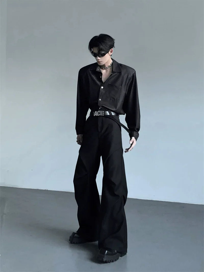 Studs Button Design Shoulder-Pad Long Sleeve Shirt