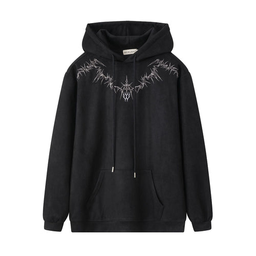Sweat à capuche en daim brodé d'épines - Noir / S