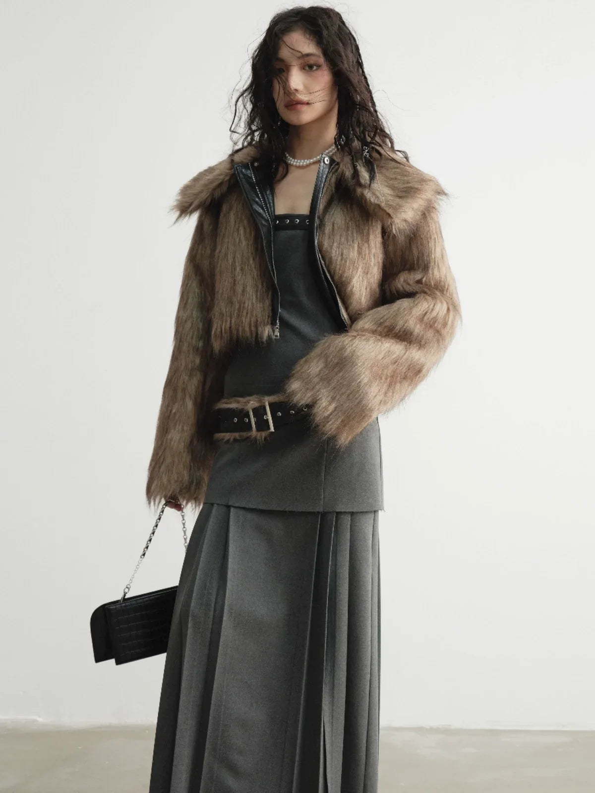 Reversible Fake Fur PU Leather Jacket