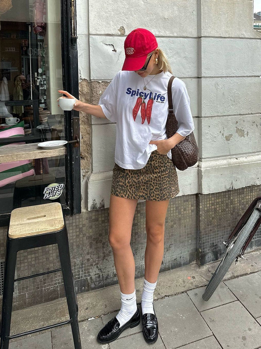 Vintage Chili Print Kurzarm-T-Shirt