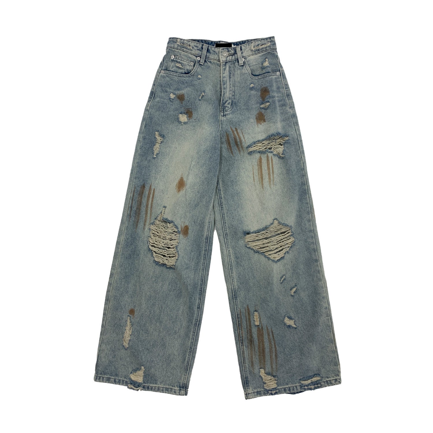 Rust Fade Damage Wash Draped Wide Leg Denim Jeans