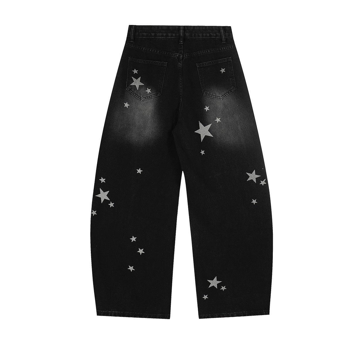Star Print Curved Denim Jeans