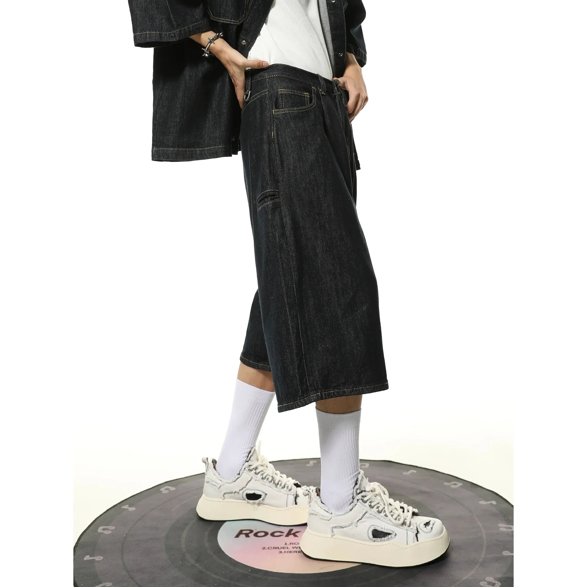 Washed Oversize Short Sleeve Denim Shirt & Half Denim Jeans Setup