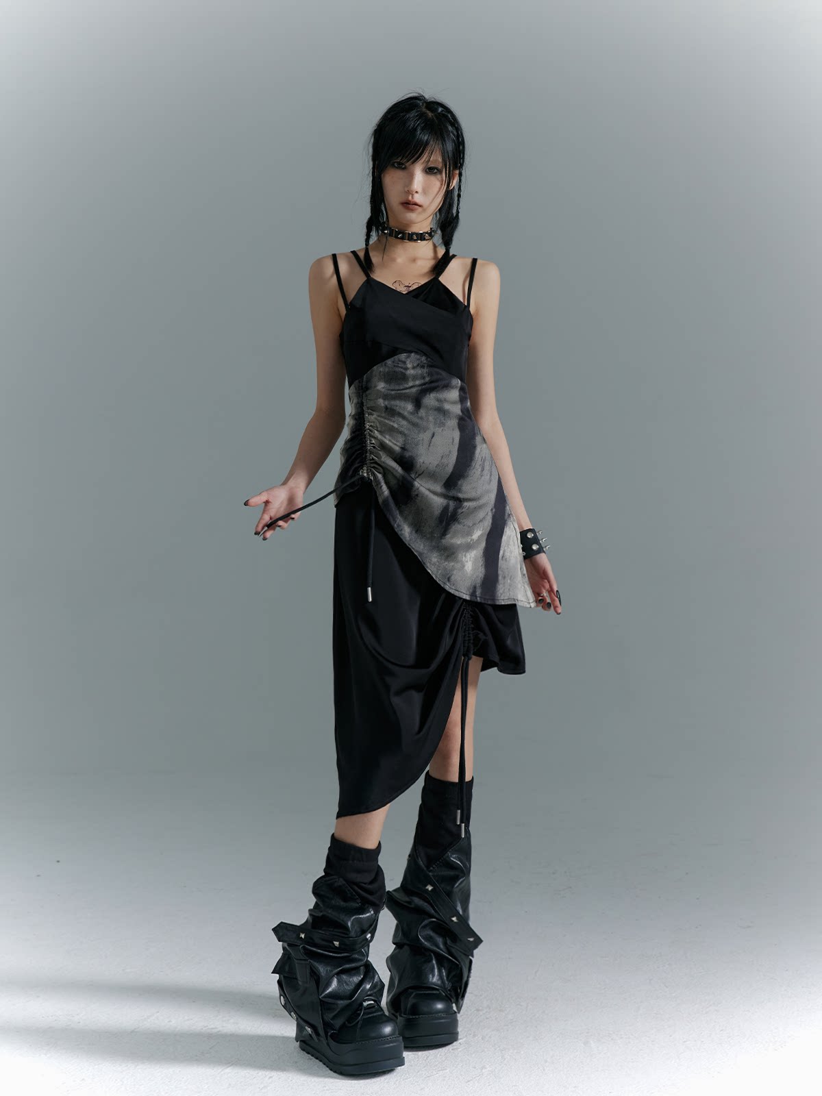 Drawstring Asymmetrical Hem Camisole Midi Dress