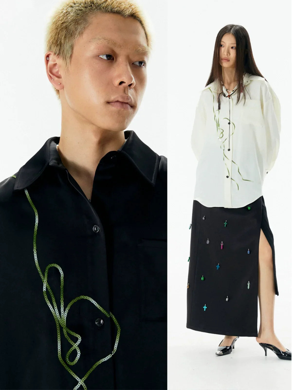 Bead Embroidery Chinese Style Long Sleeve Shirt