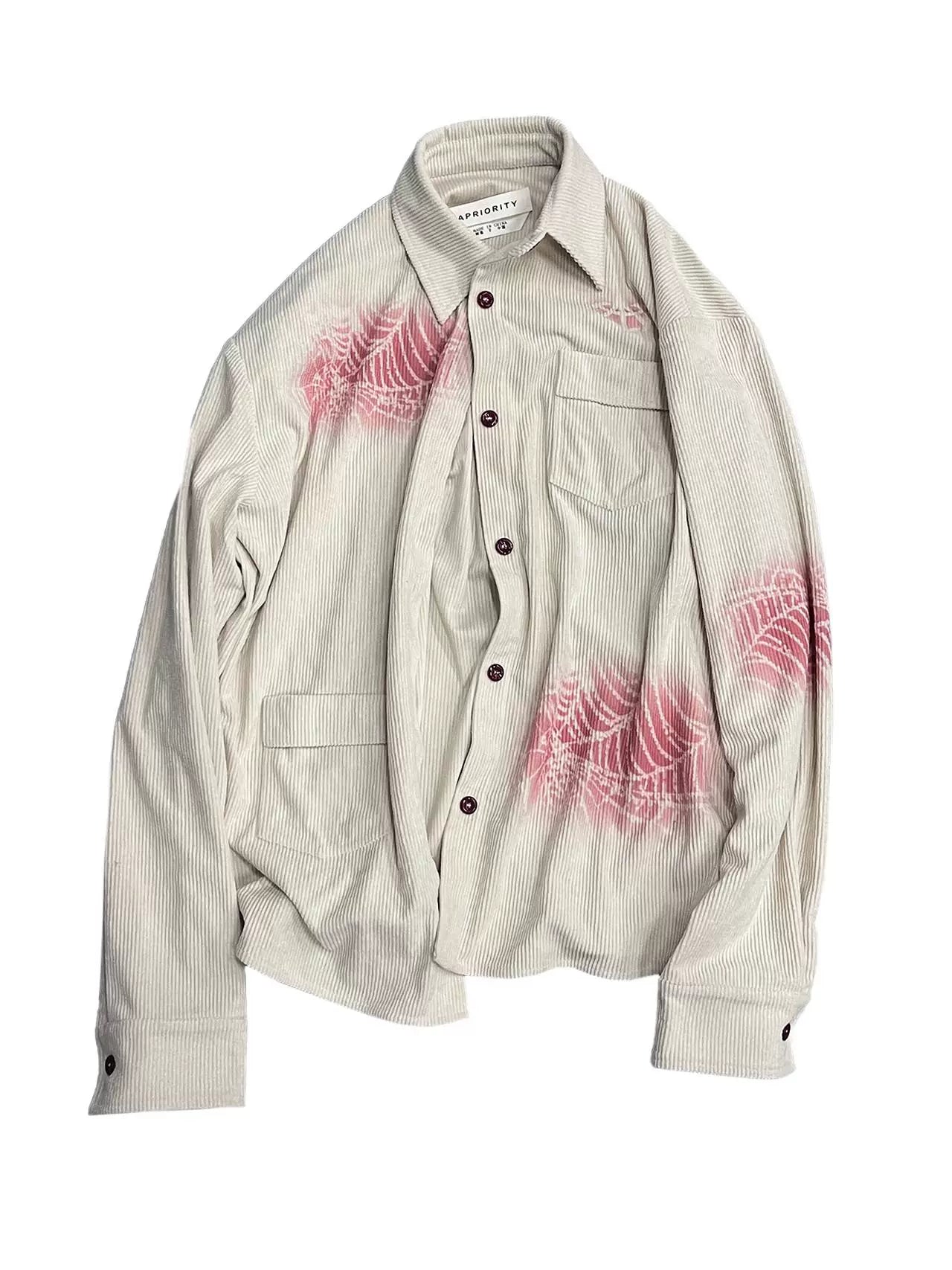 Pocket Design Corduroy Spray Print Long Sleeve Shirt