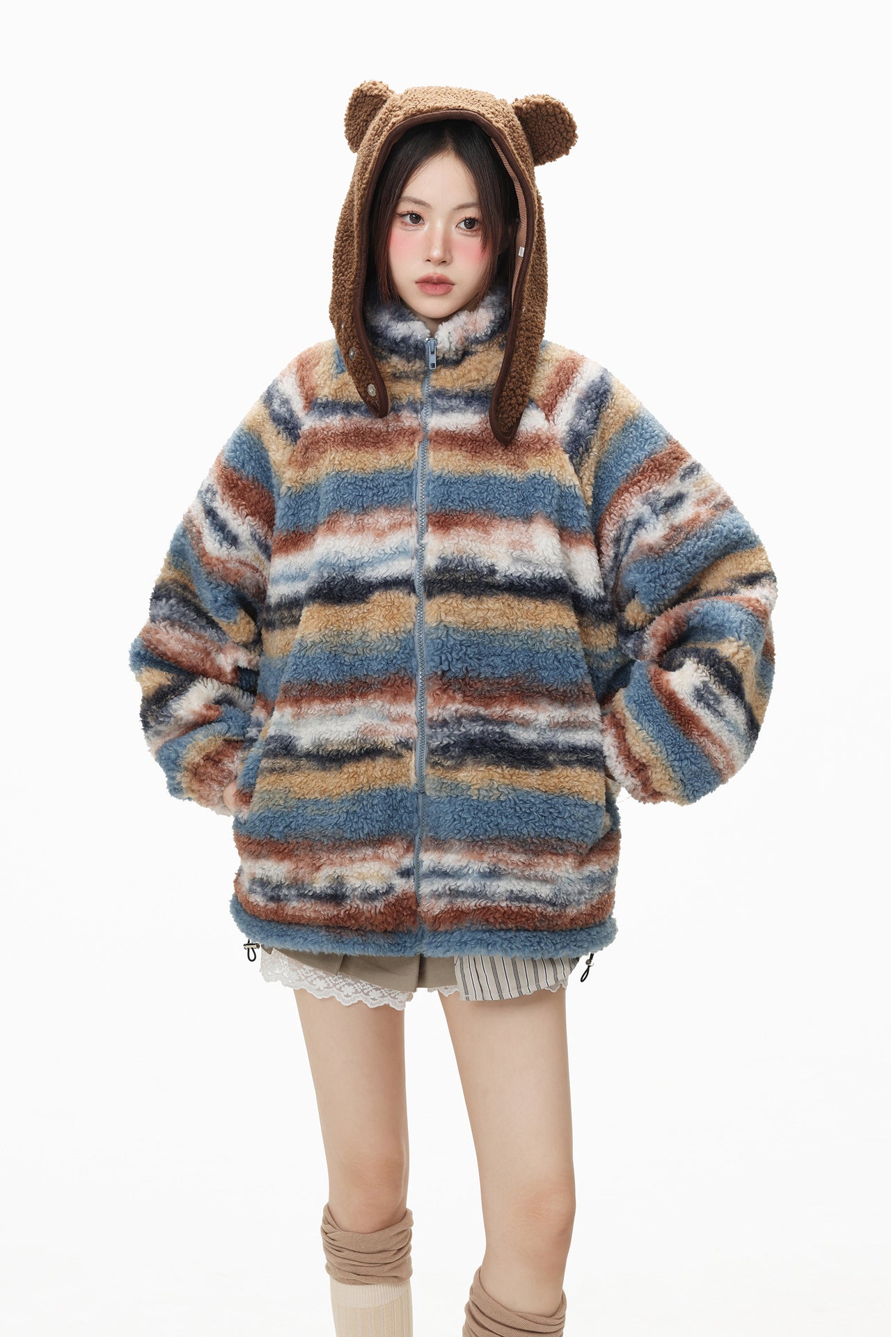 Gestreifte Sherpa Mehrfarbige Jacke