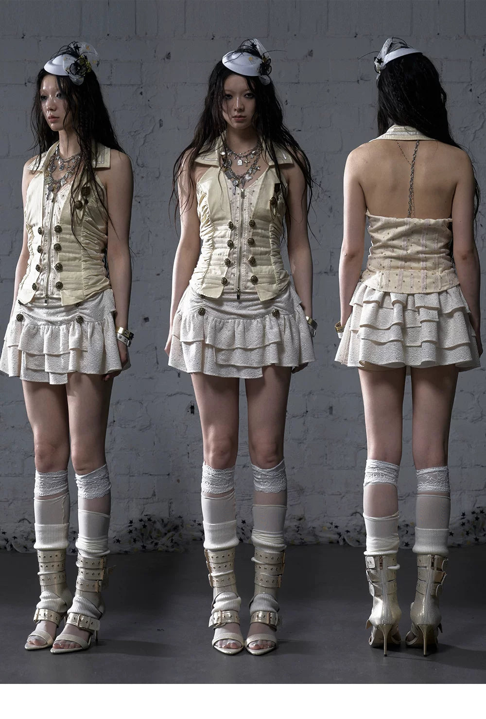 V-Neck Fake Layered Waist-Fit Tank Top