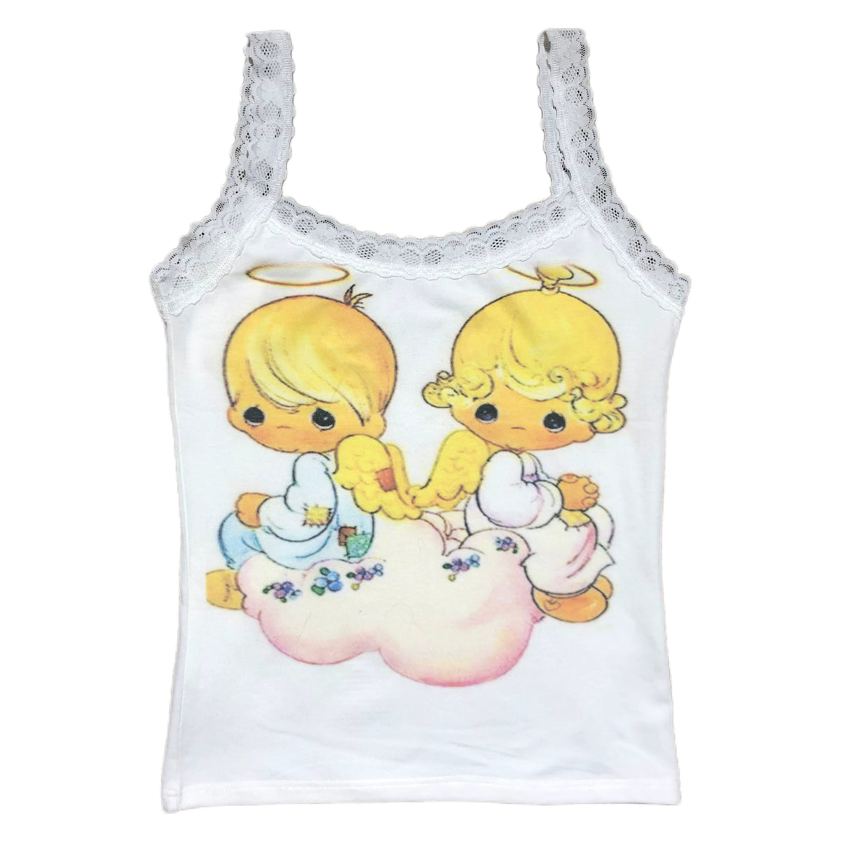 Angel Cartoon Print Lace Tank Top