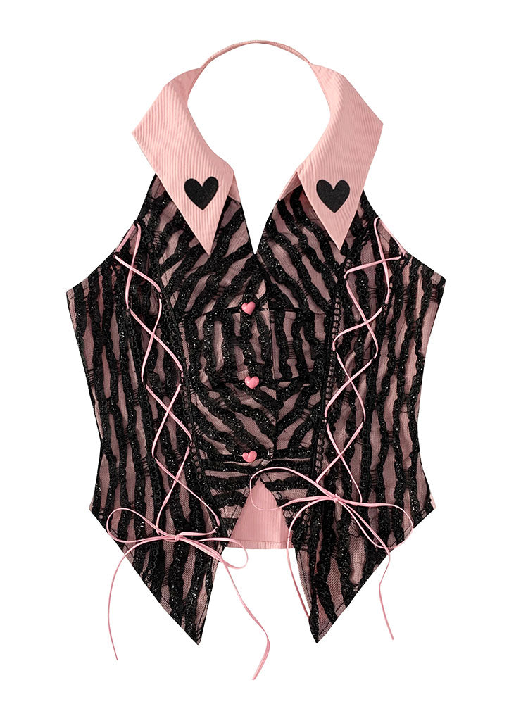Heart Design Halter Backless Top