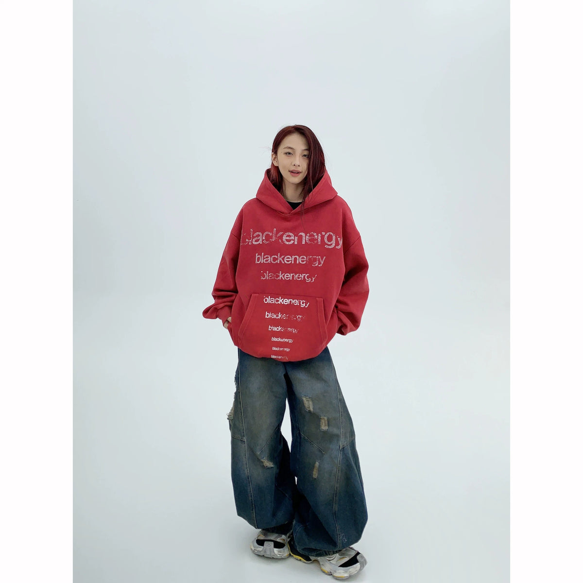 Sweat à capuche oversize délavé à motif lettré