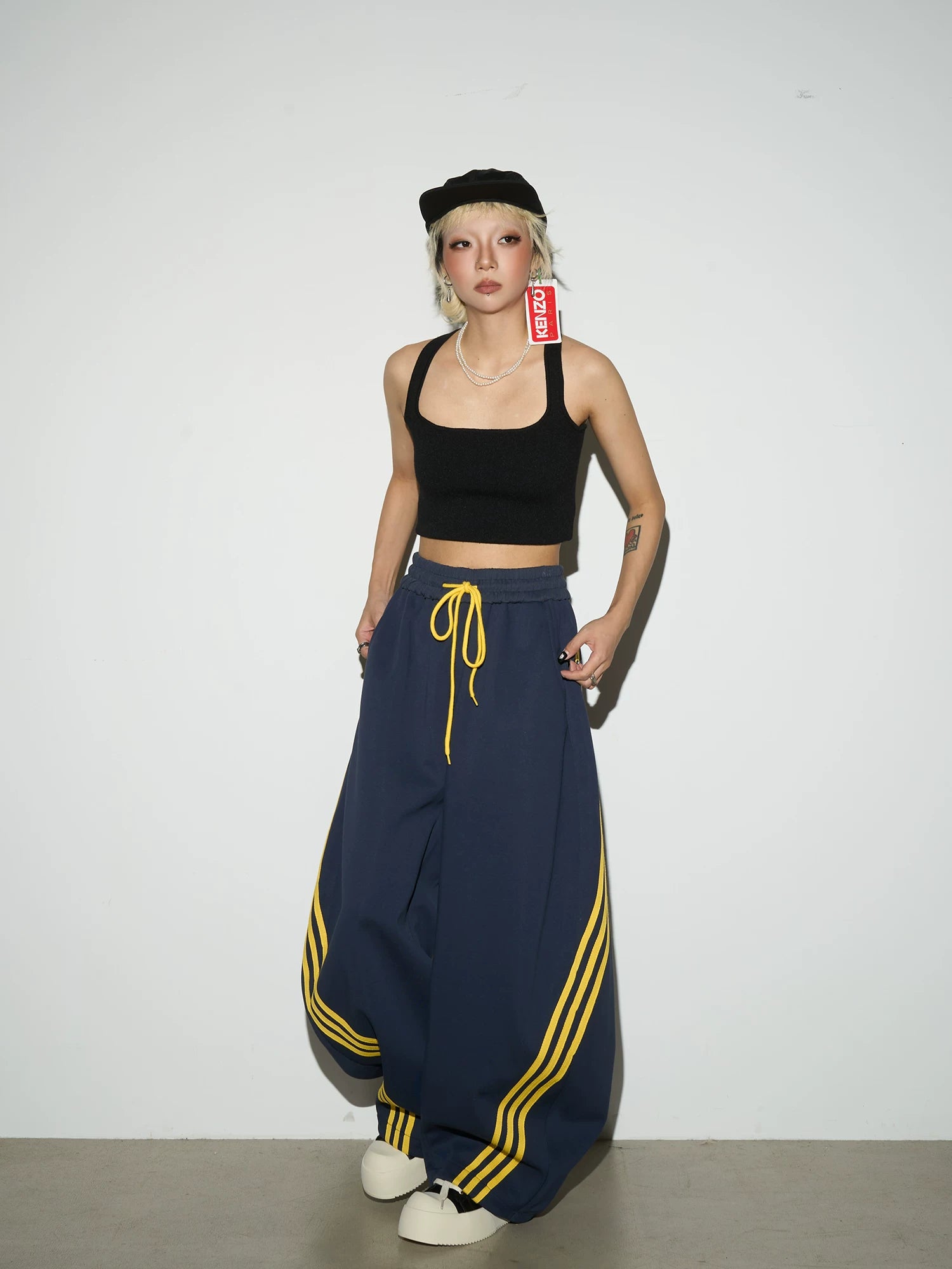 Stripe Contrast Drawstring Wide Leg Sweatpants