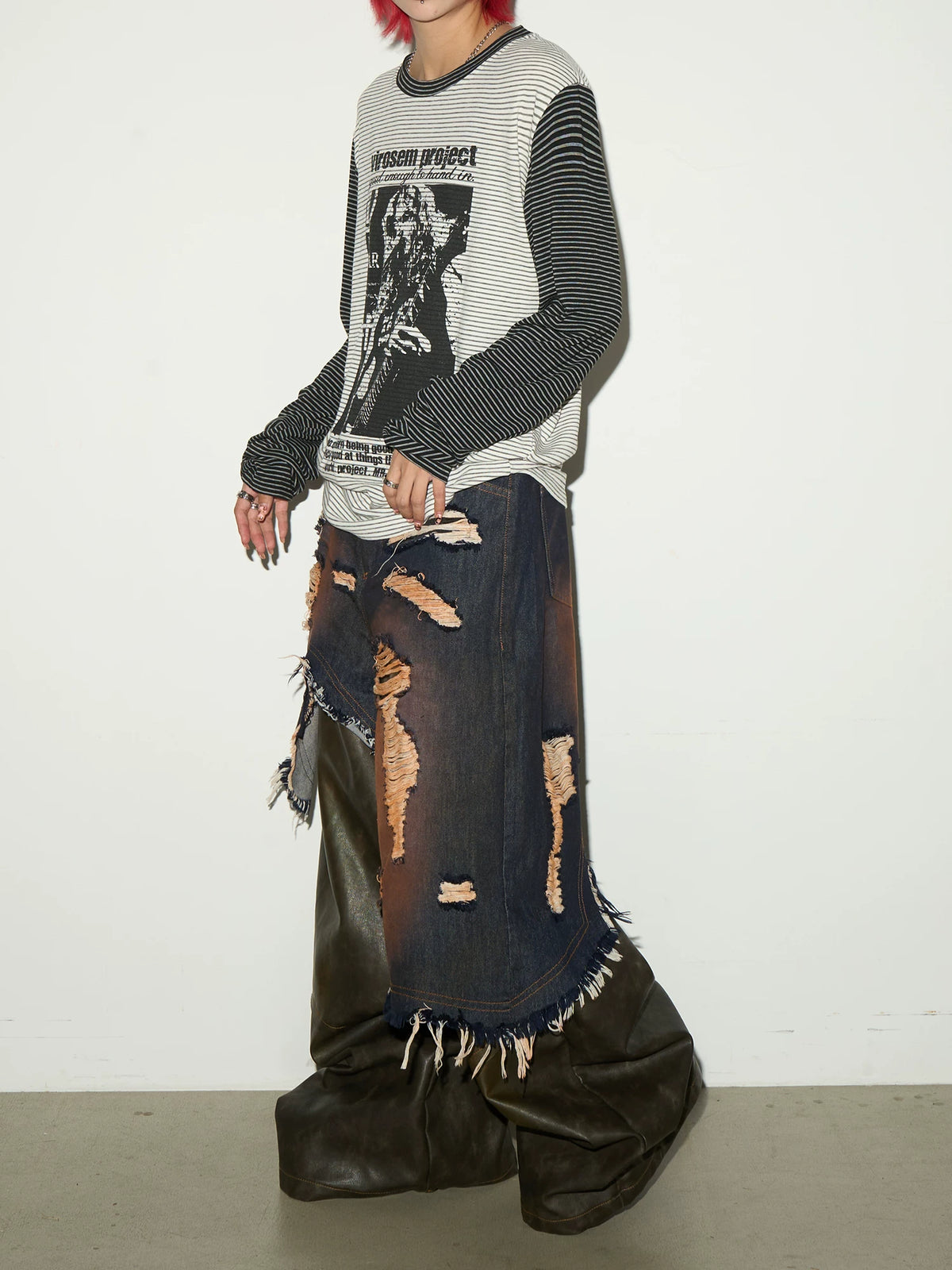 Stripe Graphic Print Layered Long Sleeve T-Shirt