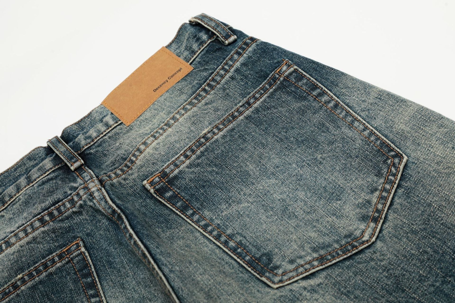 Damage Whisker Wash Straight Denim Jeans