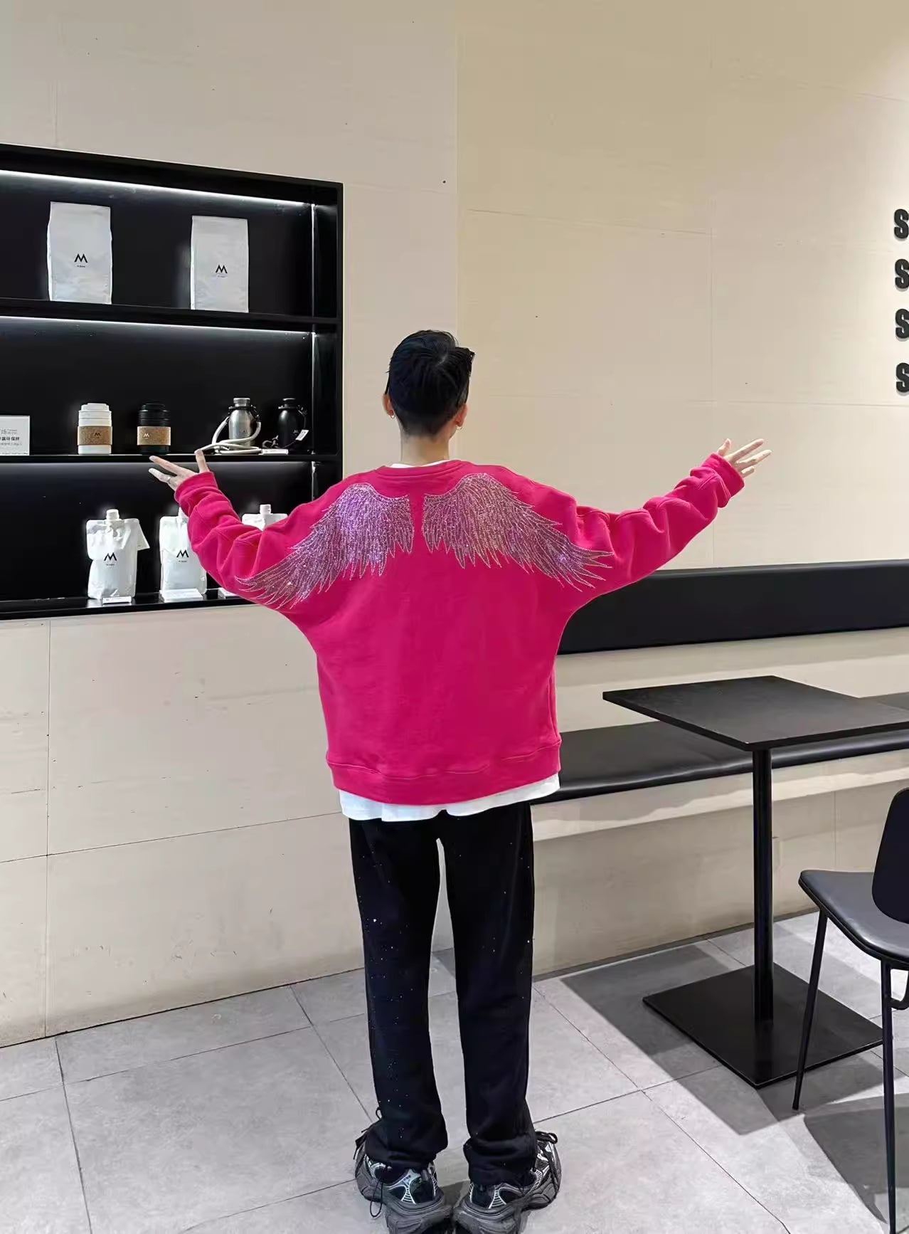 Rhinestone Wing Thick Oversize Long Sleeve Sweatshirt