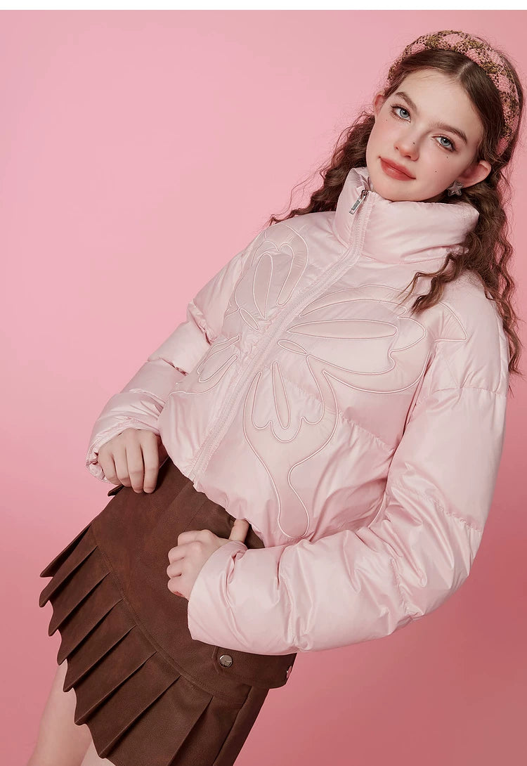 High-Neck Short White Duck Down Jacket