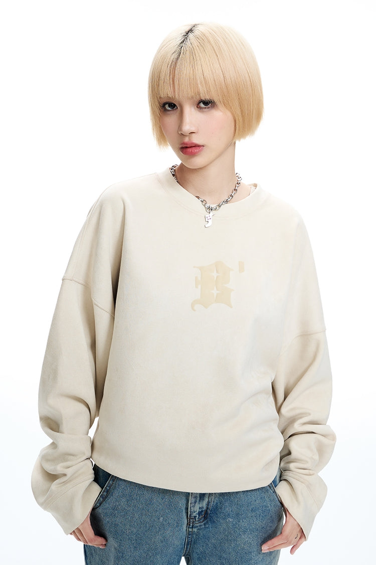 Overize Suede Round Neck Sweatshirt