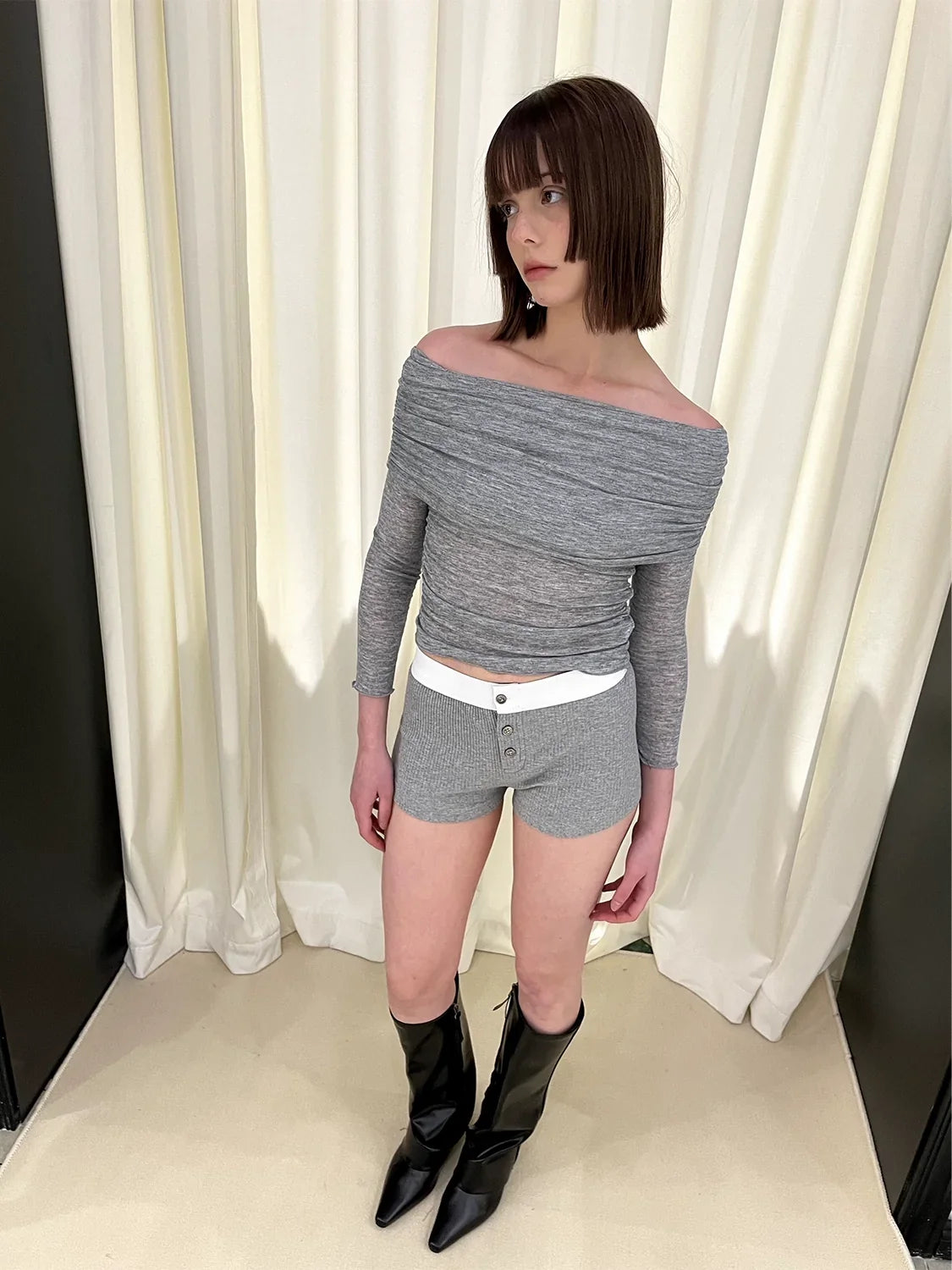 Off Shoulder Long Sleeve Knit Sweater