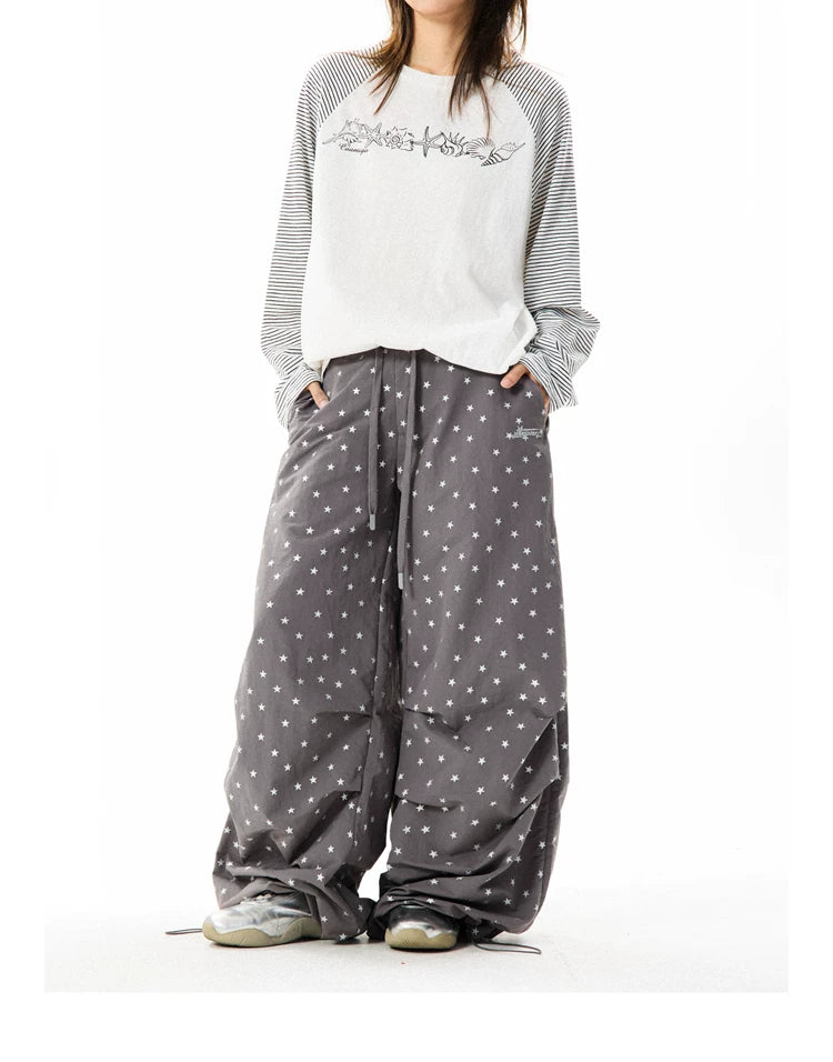 Allover Star Print Wide-Leg Pants