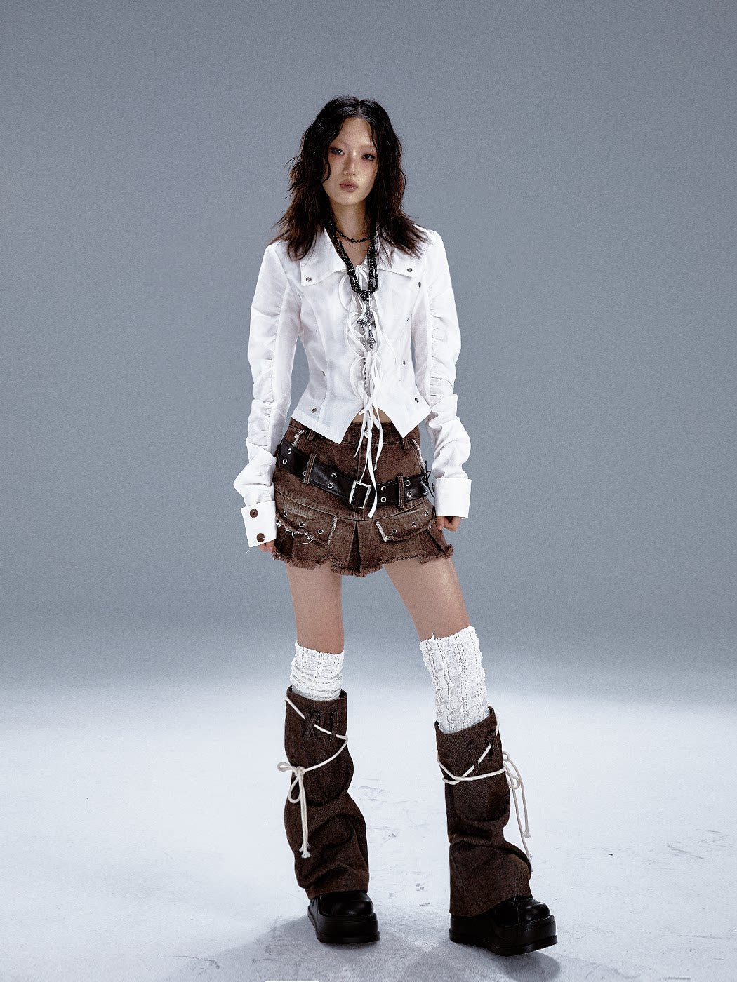 Cutout Tie-Waist Long Sleeve Shirt