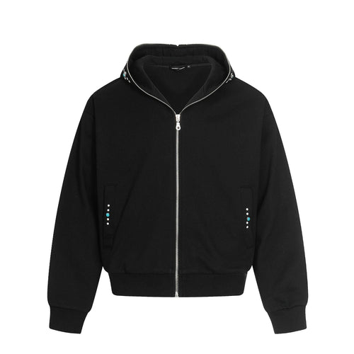 Turquoise Stone Zipper Hoodie - Black / M