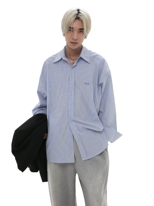 Chemise à rayures oversize à manches longues - Bleu / M