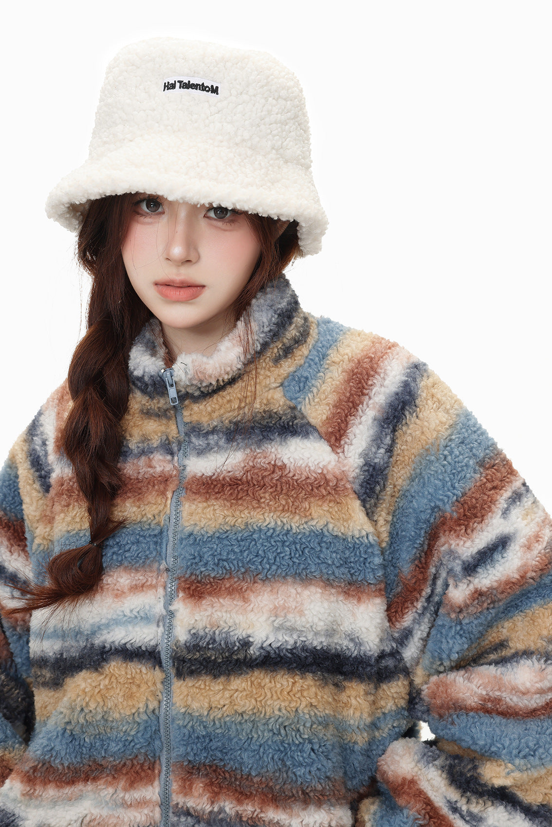 Gestreifte Sherpa Mehrfarbige Jacke