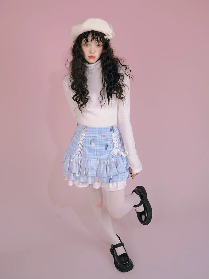 Flower Print Bow Skirt Na8271-K