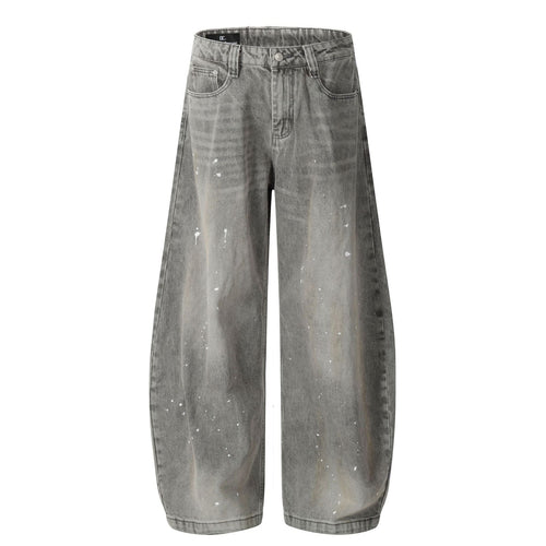 Washed Paint Wide Leg Denim Jeans - Gray / S