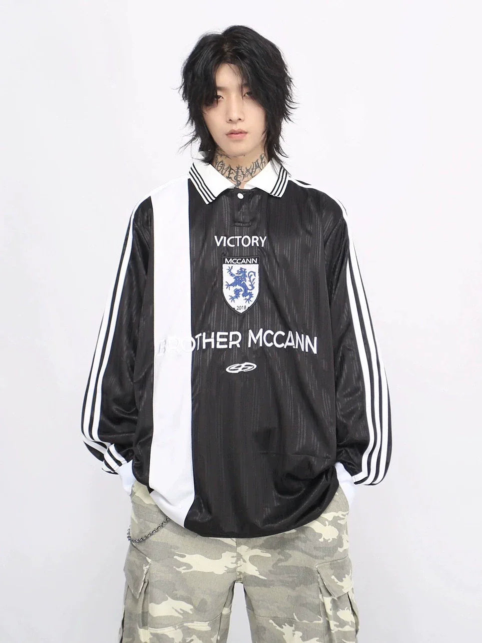 Oversize Sporty Long Sleeve Polo Shirt