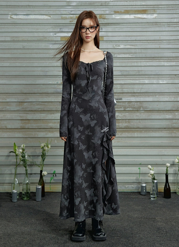 Robe longue à bretelles tie-dye papillon