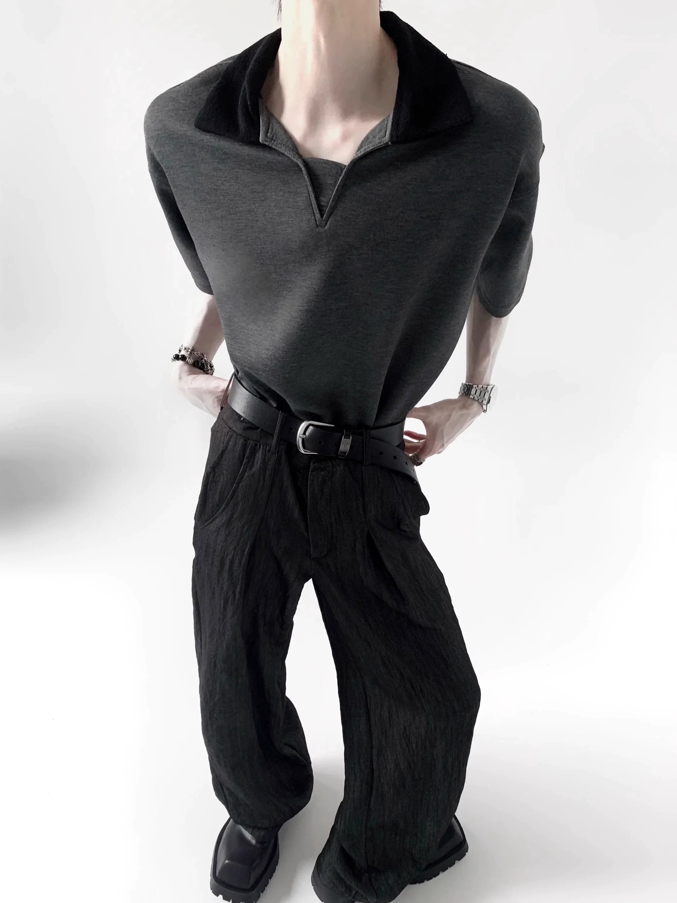 V-Neck Collar Short Sleeve Polo Shirt