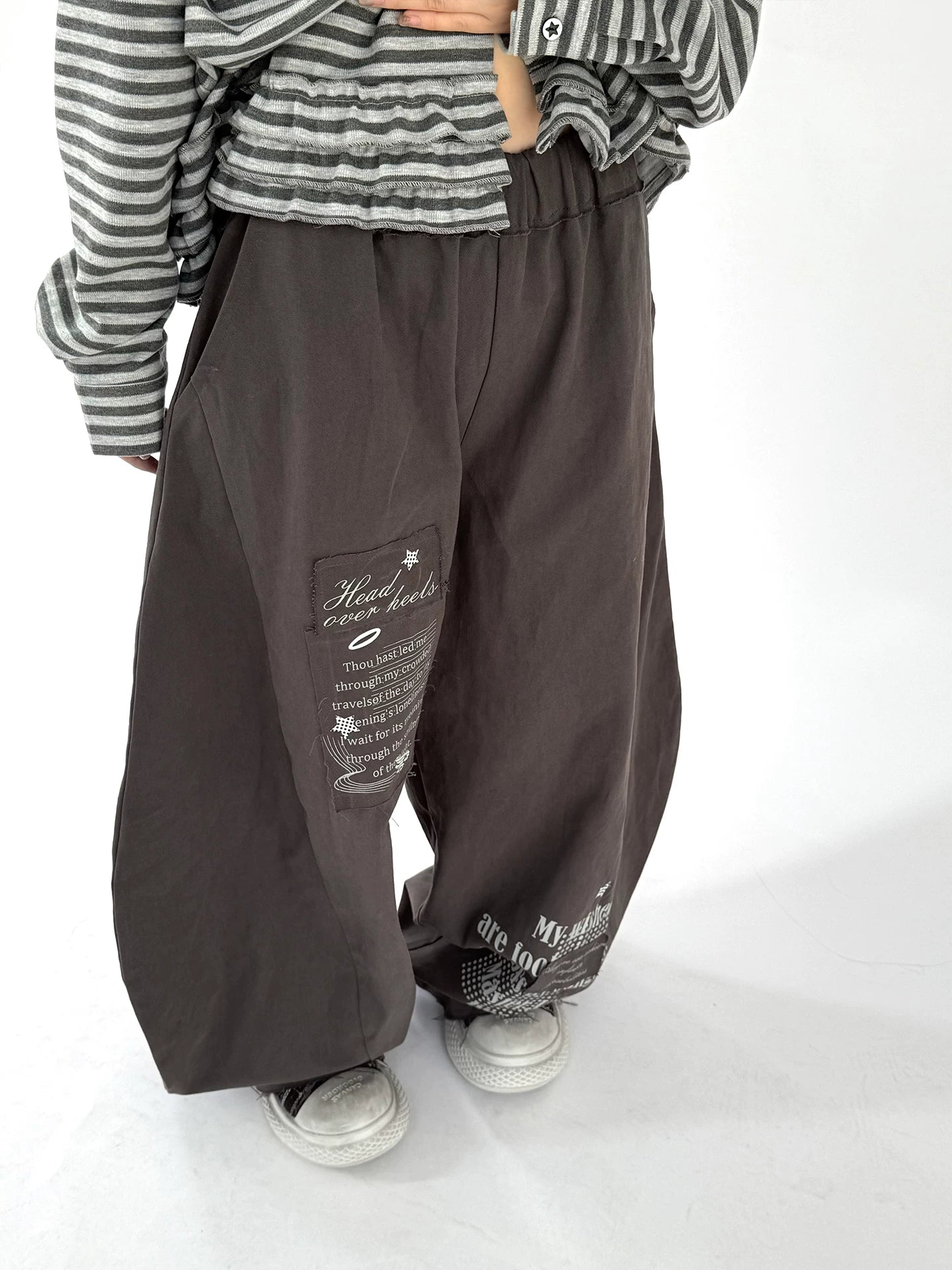 Letter Print Elastic Waist Wide Leg Sweatpants