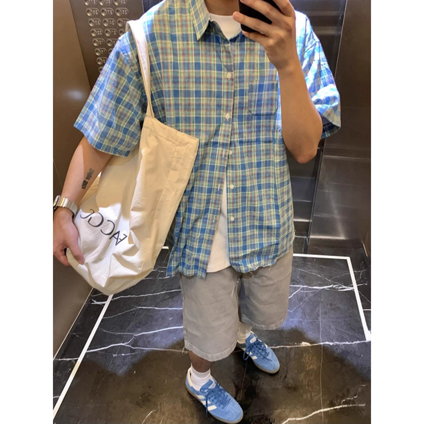 시티보이 체크 반팔 셔츠