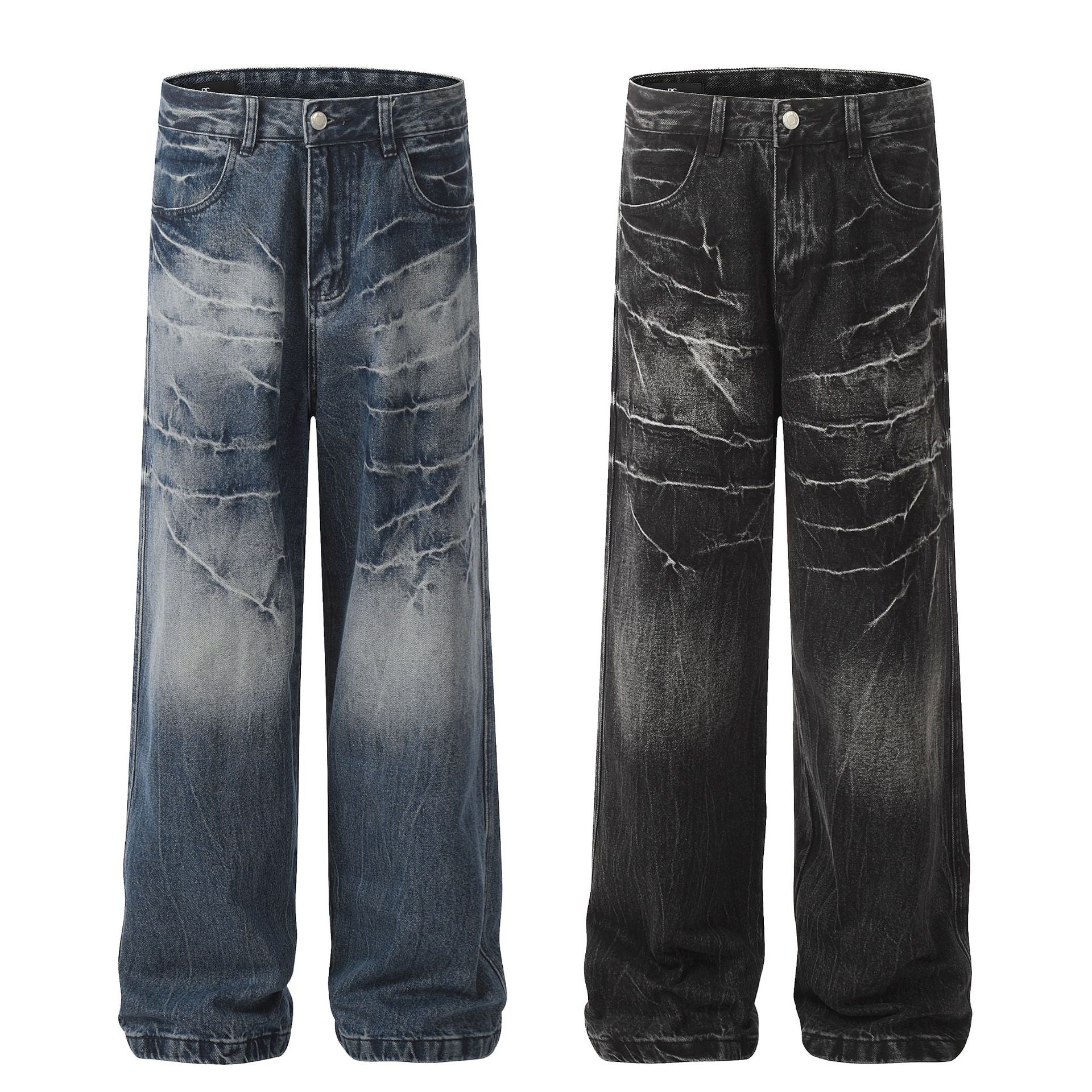 Washed Whisker Straight Denim Jeans