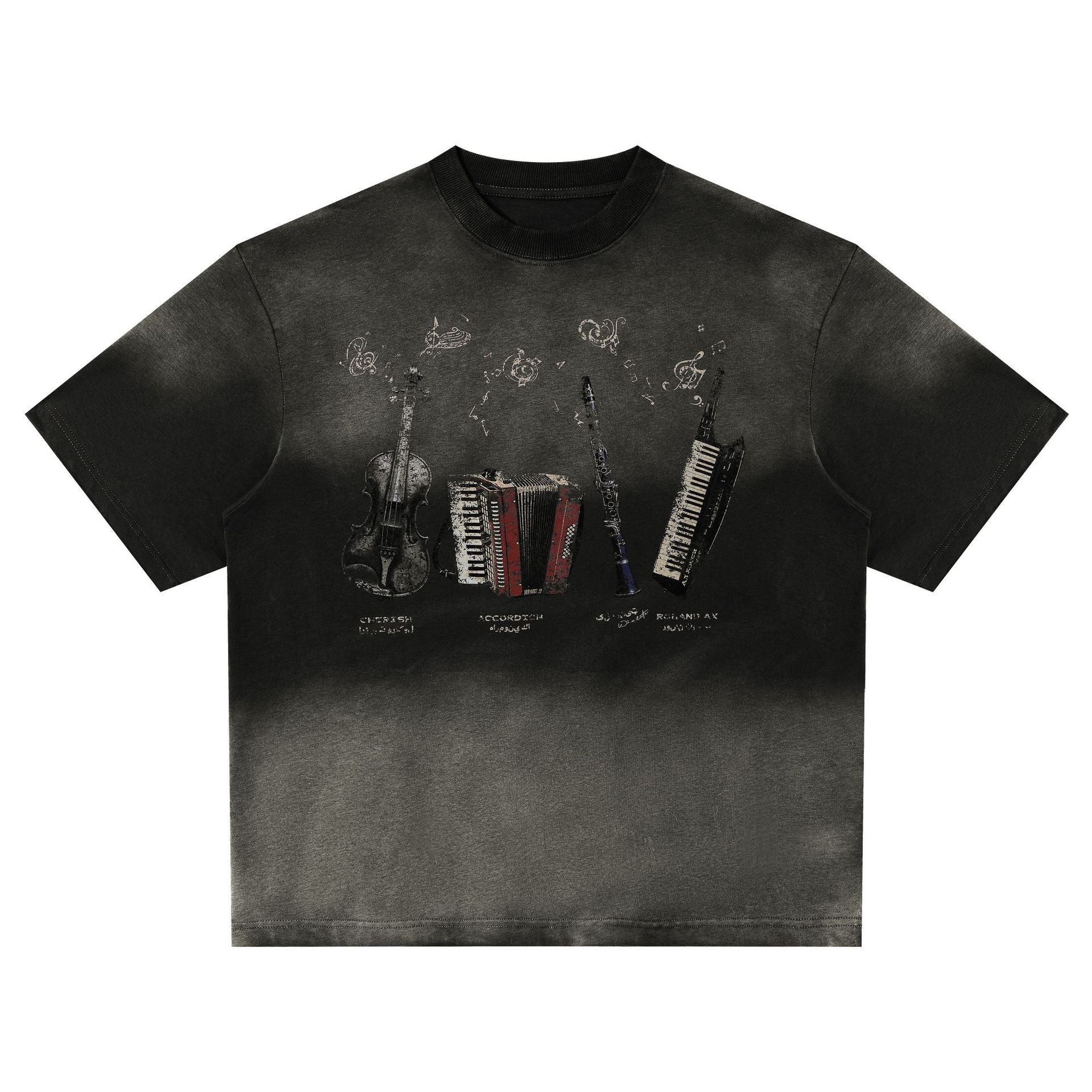 Instrument Print Washed Short Sleeve T-Shirt
