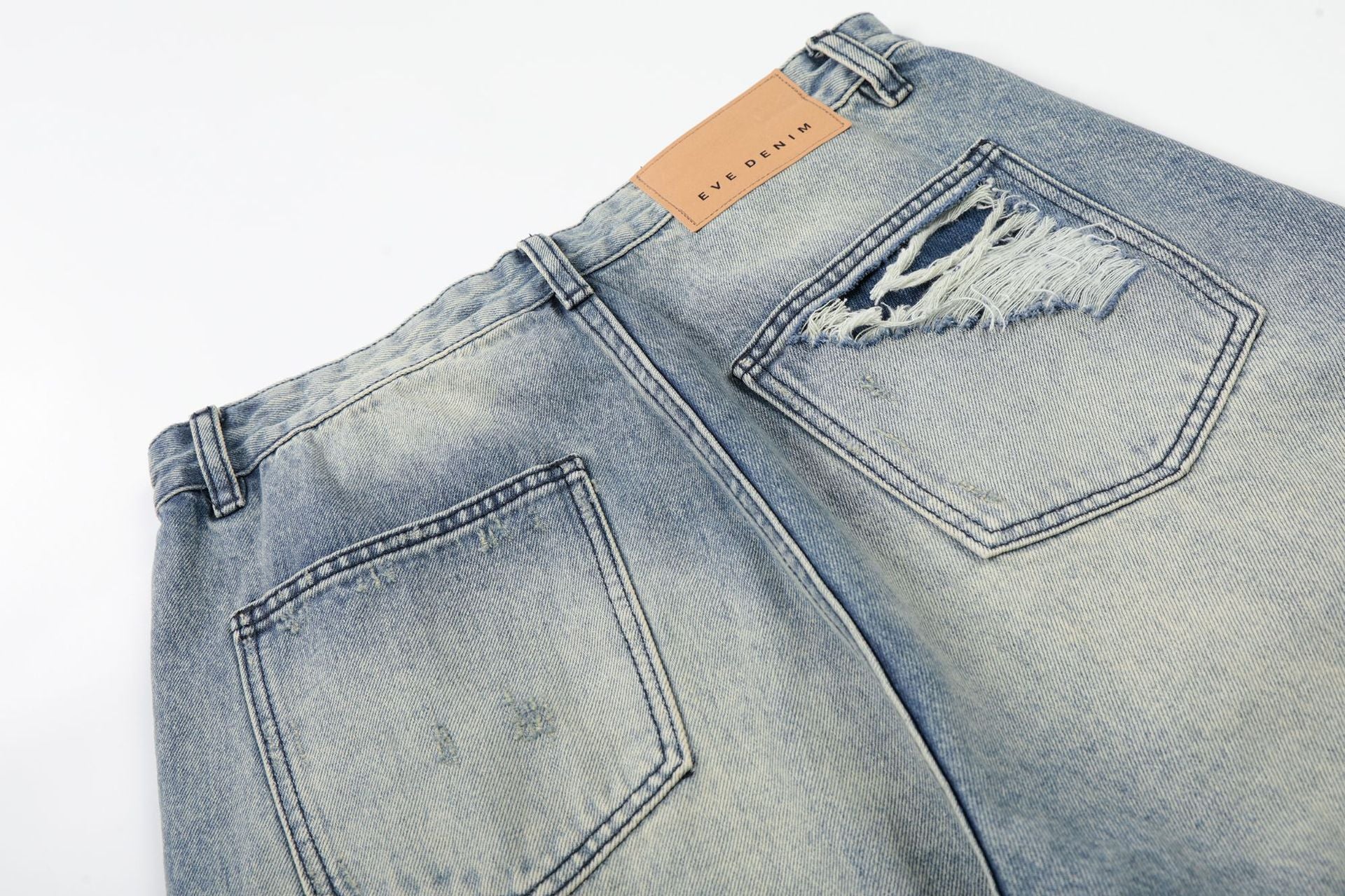 Washed Deconstruction Damage Wide Leg Denim Jeans
