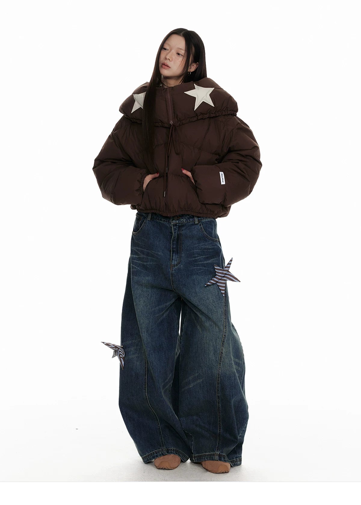 Star Patch Washed Wide-Leg Denim Jeans