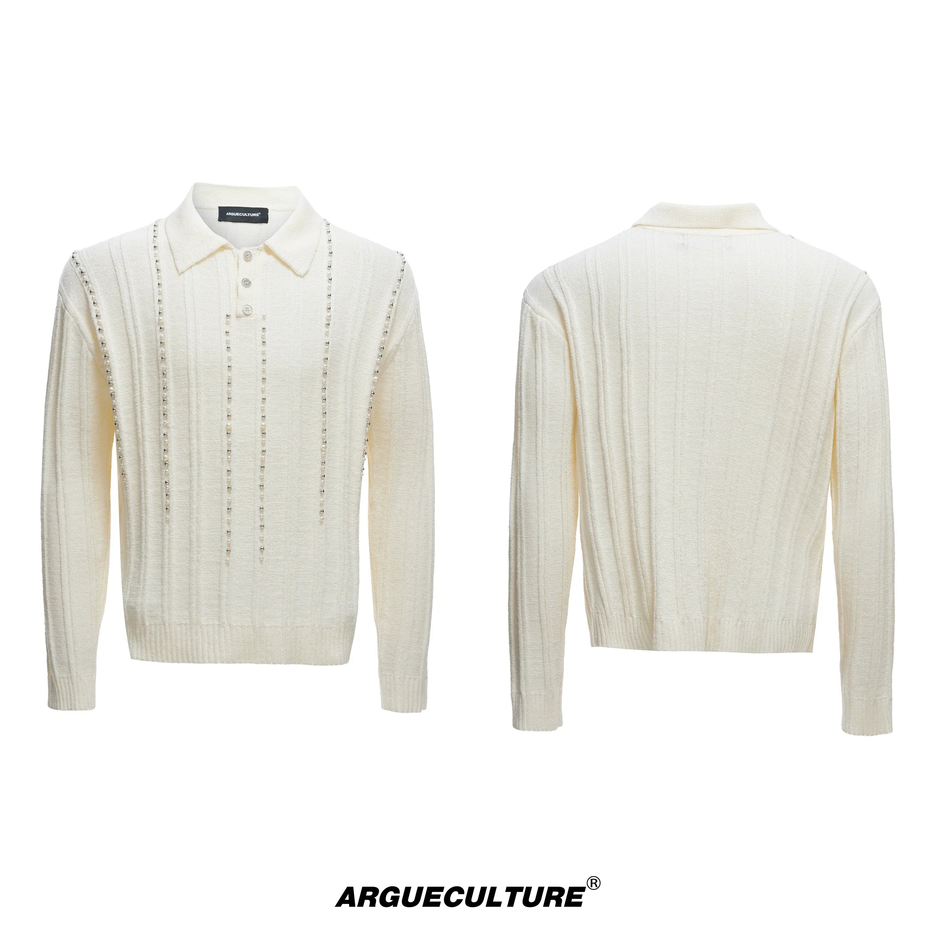 Pearl Beads Detail Knit Polo Shirt