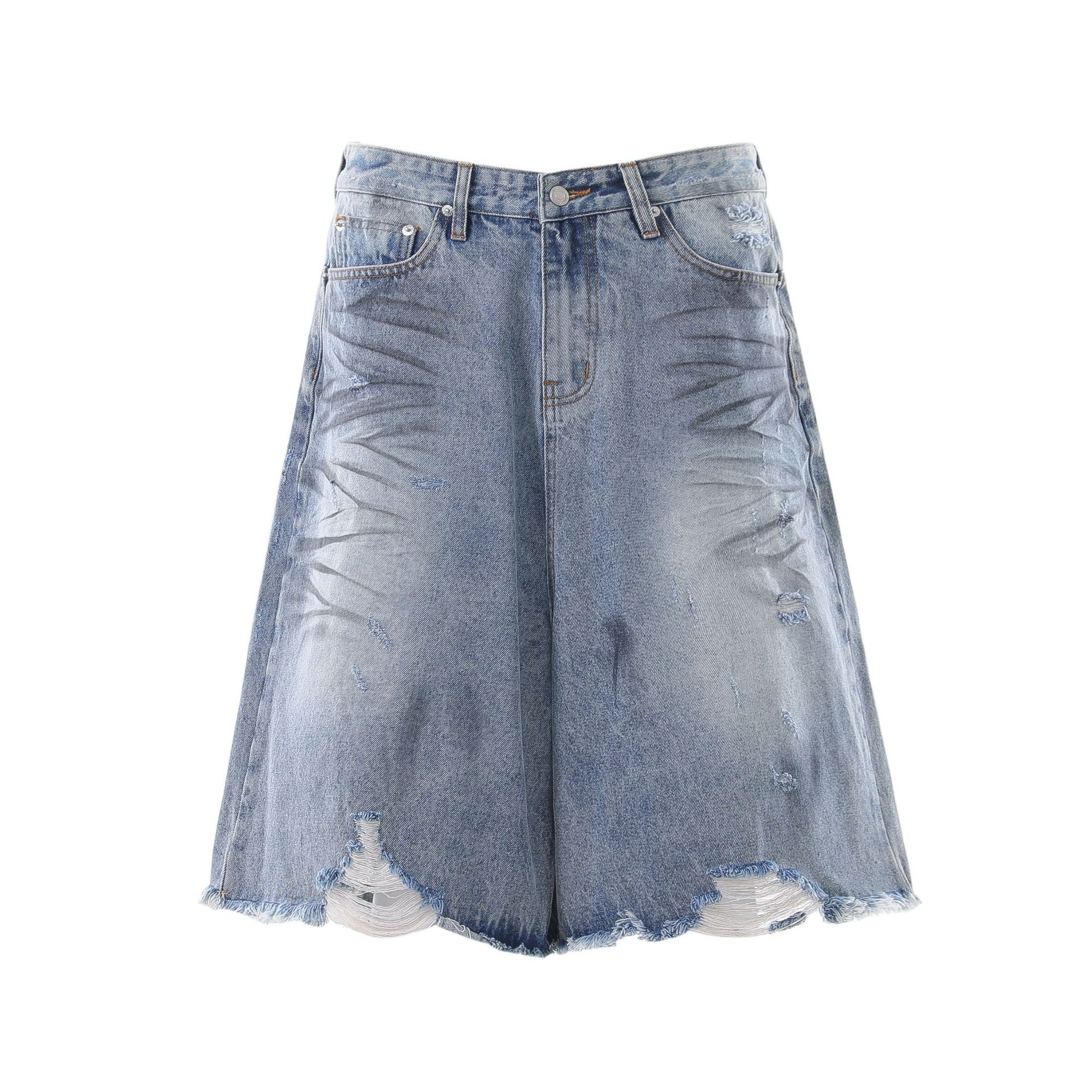 Frayed Damage Denim Jort