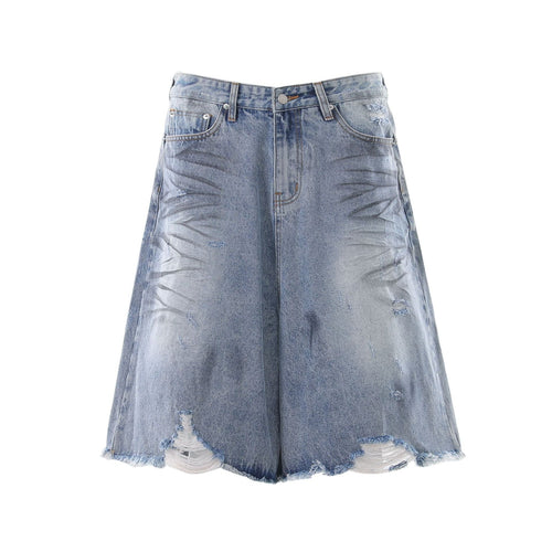 Frayed Damage Denim Jort - Blue / S