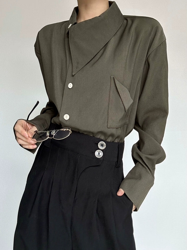Asymmetric Neckline Long Sleeve Shirt
