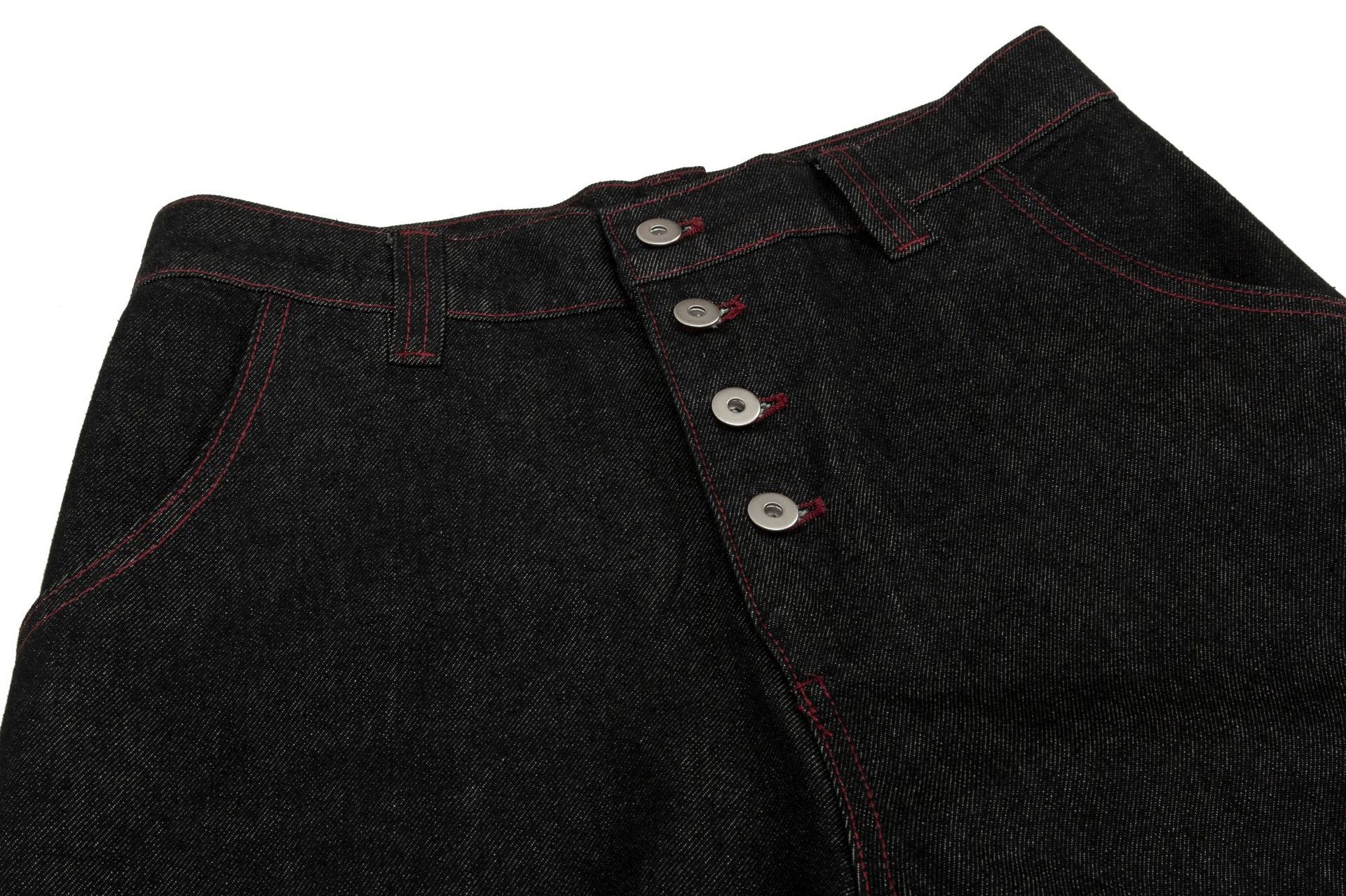 Contrast Stitch Panel Curved Wide Leg Denim Jeans