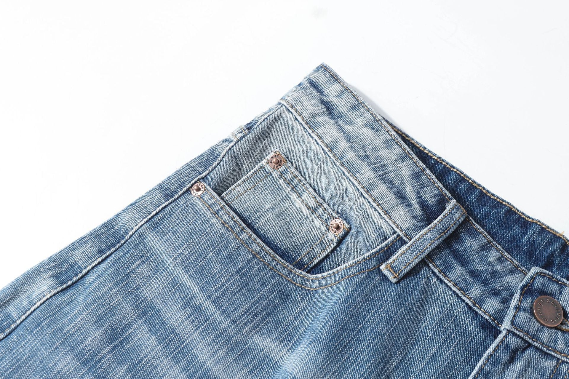 Damage Whisker Washed Wide Leg Denim Jeans